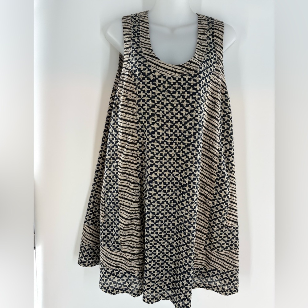 Thakoon Cotton & Silk Geometric & Striped Sleeveless Shift Dress Black Cream 8